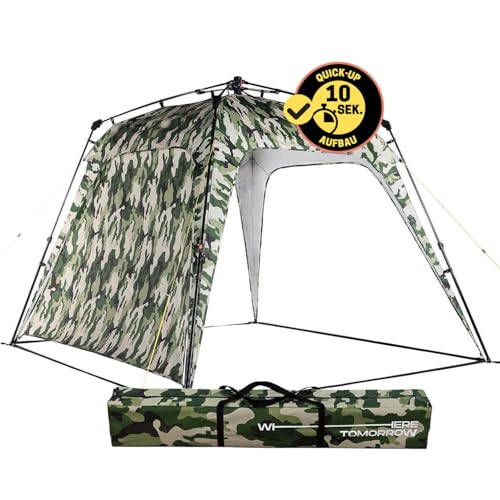 Lumaland Outdoor Pavillon 2,5 x 2,5m | Wasserdicht & UV-Schutz | Gartenzelt inkl. 1x Seitenteil & Tasche & Heringe | Robuster Camping & Partyzelt | Pop Up Zelt Aufbau in 2 Minuten [Camouflage-Grün] von Lumaland