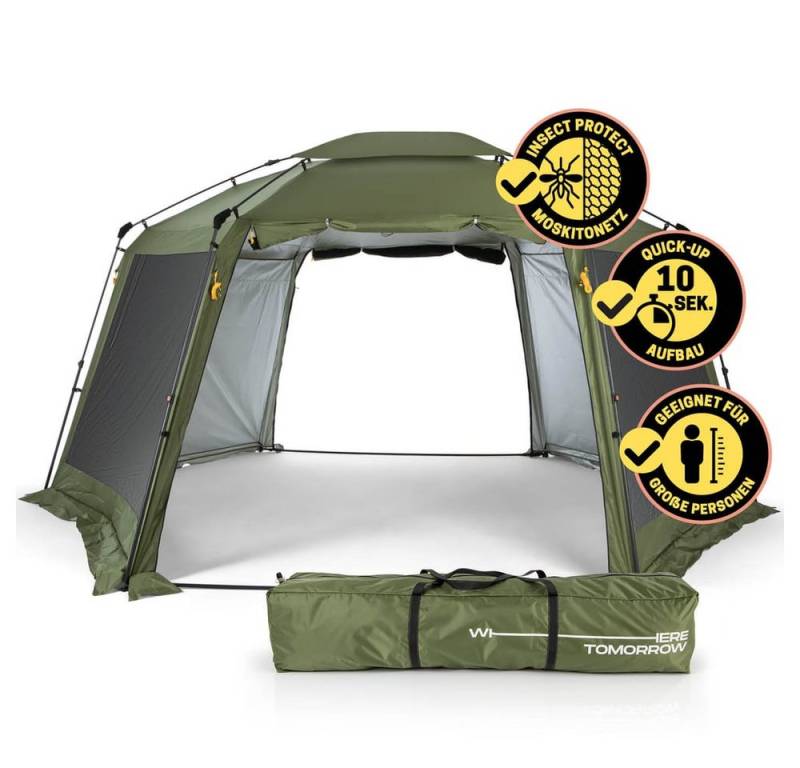 Lumaland Pavillon Pop Up Pavillon Aufbau in unter 2 min sechseckig 155x215x167cm, Camping Reisen Party Schutz vor Regen Wind Wetter transportabel von Lumaland