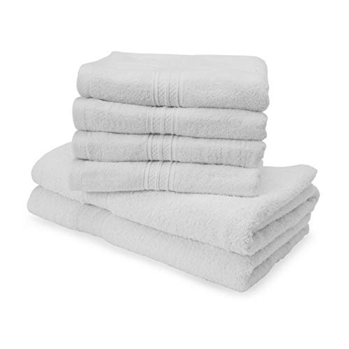 Lumaland Premium Set 4 Handtücher 50 x 100 cm + 2 Duschtücher 70 x 140 cm Frottee Baumwolle 450 g/m² mit Aufhänger weiß von Lumaland