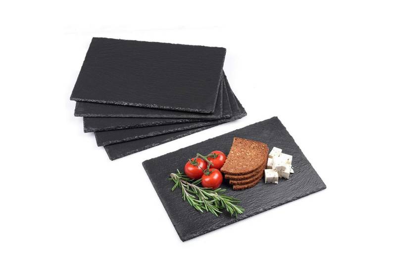 Lumaland Servierplatte Schieferplatten mit 4 Füßen aus Moosgummi, Schiefer, (Set, 6-tlg), 30x20 cm von Lumaland