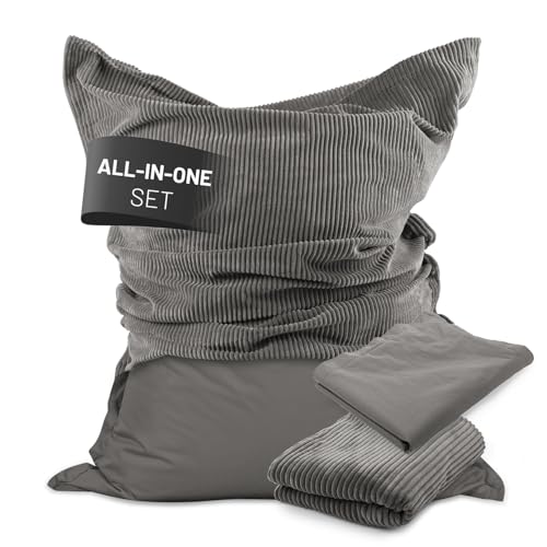 Lumaland Sitzsack Classic XXL All-in-One Set | Riesen Sitzsack XXL mit Cord & Outdoor Bezug für drinnen & draußen | Sofa Sessel mit im Innensack sicher verpackter EPS-Füllung – Hüllen Easy wechselbar von Lumaland