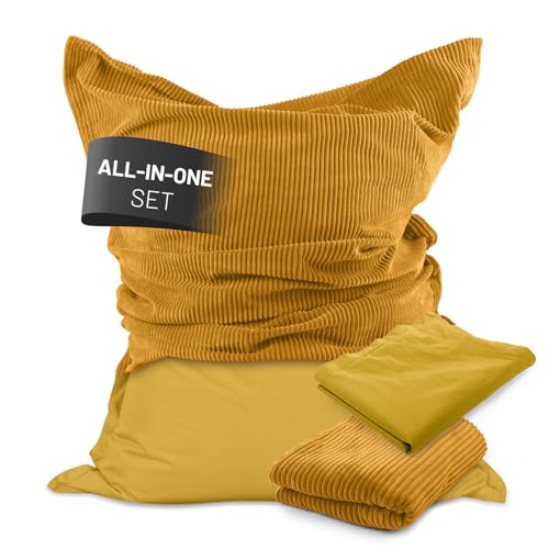 Lumaland Sitzsack Classic XXL All-in-One Set | Riesen Sitzsack XXL mit Cord & Outdoor Bezug für drinnen & draußen | Sofa Sessel mit im Innensack sicher verpackter EPS-Füllung – Hüllen Easy wechselbar von Lumaland