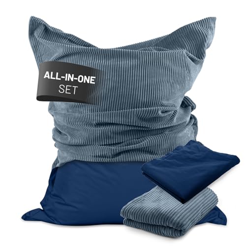 Lumaland Sitzsack Classic XXL All-in-One Set | Riesen Sitzsack XXL mit Cord & Outdoor Bezug für drinnen & draußen | Sofa Sessel mit im Innensack sicher verpackter EPS-Füllung – Hüllen Easy wechselbar von Lumaland