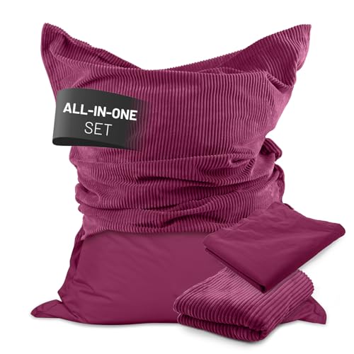 Lumaland Sitzsack Classic XXL All-in-One Set | Riesen Sitzsack XXL mit Cord & Outdoor Bezug für drinnen & draußen | Sofa Sessel mit im Innensack sicher verpackter EPS-Füllung – Hüllen Easy wechselbar von Lumaland