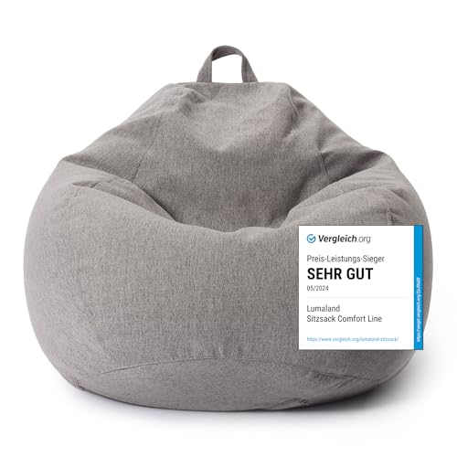 Lumaland Sitzsack Comfort Line | Indoor Beanbag 100x120x50cm mit mehr als 2,4 Mio. anpassbaren EPS-Perlen | Weiches & Komfortables Bodenkissen | Sessel für Kinder & Erwachsene | 315 L [Hellgrau] von Lumaland