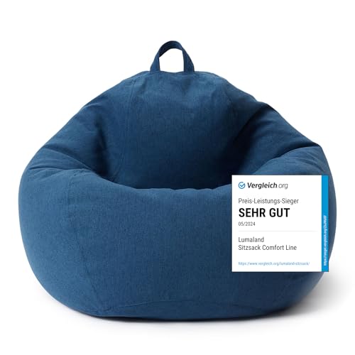 Lumaland Sitzsack Comfort Line | Indoor Beanbag 70x80x50cm mit mehr als 1 Mio. anpassbaren EPS-Perlen | Weiches & Komfortables Bodenkissen | Sessel für Kinder & Erwachsene | 120 L Volumen [Dunkelblau] von Lumaland