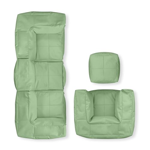Lumaland Sitzsack-Lounge Modular Garnitur | 5-Teiliges Set | Indoor & Outdoor Sitz-Garnitur | Erweiterbar & Waschbare Sitzmöbel für Innenräume & Garten | Wasserfeste Chill-Out Lounge [Pastellgrün] von Lumaland