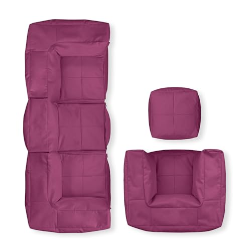 Lumaland Sitzsack-Lounge Modular Garnitur | 5-Teiliges Set | Indoor & Outdoor Sitz-Garnitur | Erweiterbar & Waschbare Sitzmöbel für Innenräume & Garten | Wasserfeste Chill-Out Lounge [Rotwein] von Lumaland