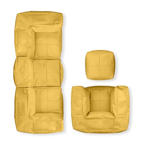 Lumaland Sitzsack-Lounge Modular Garnitur | 5-Teiliges Set | Indoor & Outdoor Sitz-Garnitur | Erweiterbar & Waschbare Sitzmöbel für Innenräume & Garten | Wasserfeste Chill-Out Lounge [Senfgelb] von Lumaland
