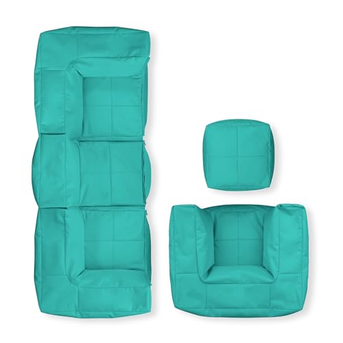 Lumaland Sitzsack-Lounge Modular Garnitur | 5-Teiliges Set | Indoor & Outdoor Sitz-Garnitur | Erweiterbar & Waschbare Sitzmöbel für Innenräume & Garten | Wasserfeste Chill-Out Lounge [Türkis] von Lumaland