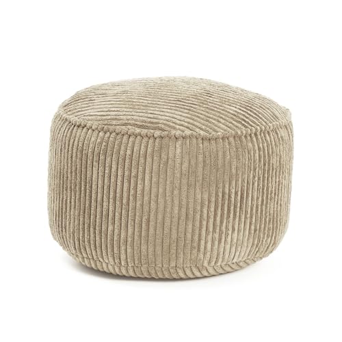 Lumaland Sitzsack Pouf aus Cord | Kompakter 50L Gaming Pouf mit 3-in-1-Funktion: bequemer Hocker, praktisches Tischchen & stylischer Indoor Fußschemel | Ø 25 x 45 cm [Beige] von Lumaland