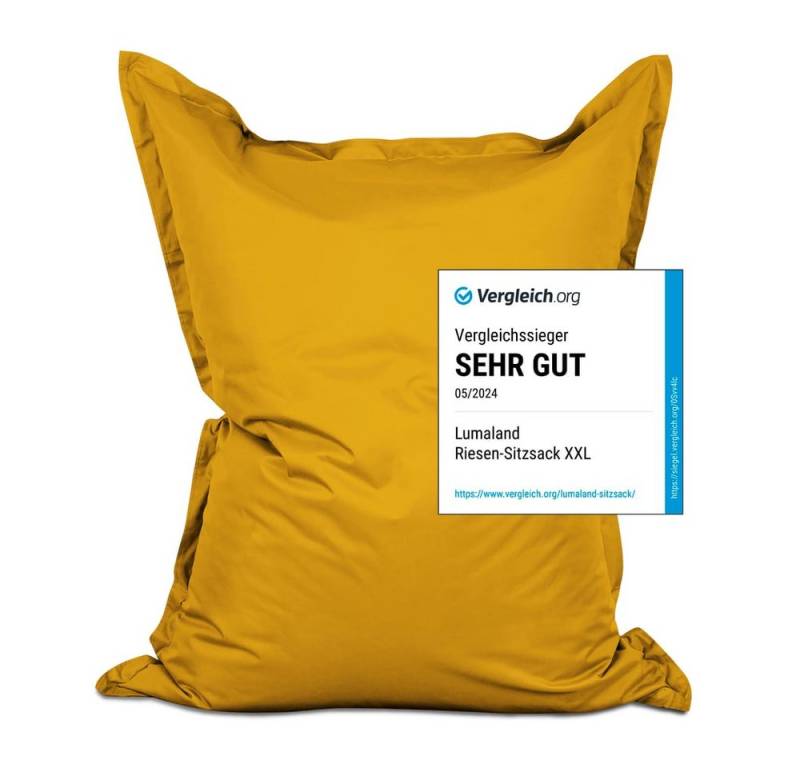 Lumaland Sitzsack Riesen-Sitzsack XXL 140x180 cm, Wasserfestes, Indoor & Outdoor Liegekissen, mit waschbarem Bezug [Senfgelb] von Lumaland