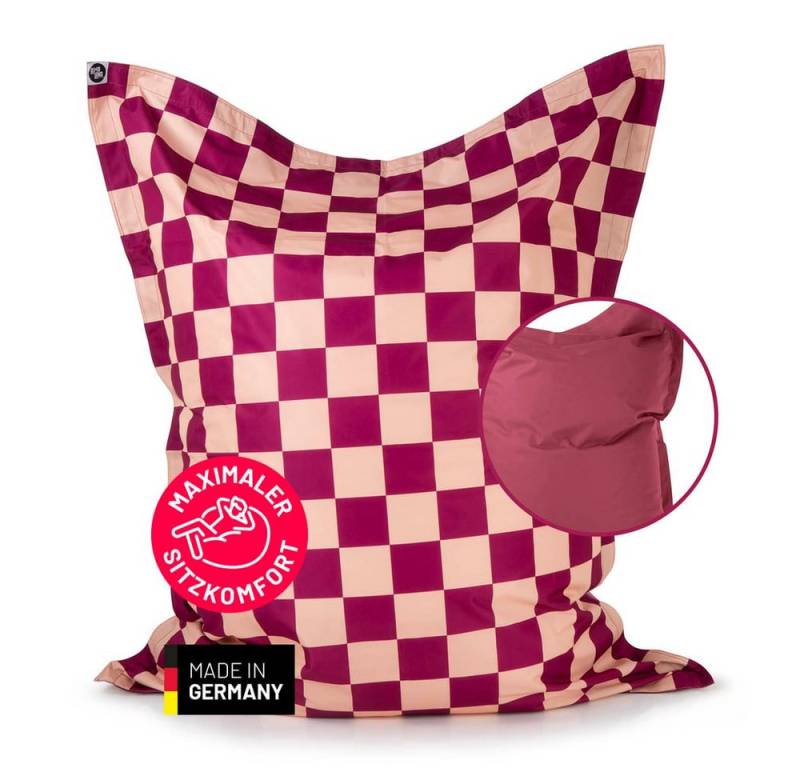 Lumaland Sitzsack XXL-Sitzsack Karo 380L weinrot/pfirsich, mit EPS-Perlen - out- & indoor - wasserfest von Lumaland
