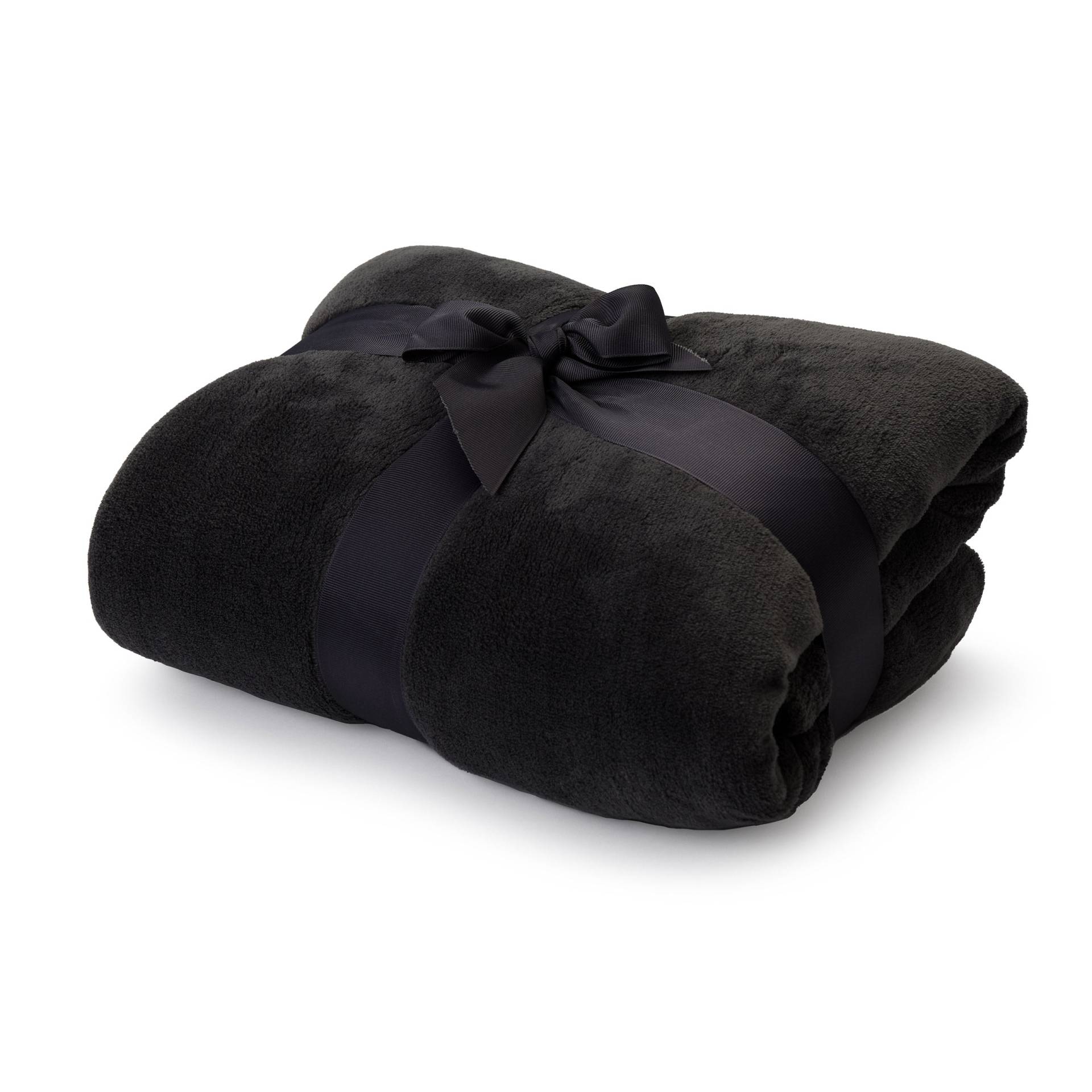 Kuscheldecke mit Ärmeln aus weichem Coral Fleece mit Handytasche + Fußtasche - 150 x 180 + 35 cm - schwarz von LUMALAND