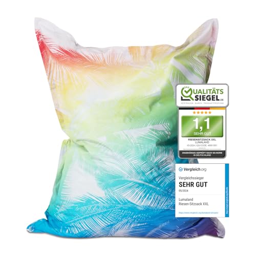 Lumaland Riesen-Sitzsack XXL 140x180 cm Special Edition | Wasserfestes Indoor & Outdoor Liegekissen mit über 3 Mio. anpassungsfähigen EPS-Perlen | Bean Bag mit waschbarem Bezug [Tropical] von Lumaland