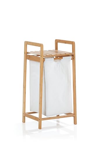 Lumaland Wäschekorb Bambus mit ausziehbarem Wäschesack | Pflegeleichtes Material, unempfindlich gegen Nässe und leicht abwischbar | 73H x 33B x 33L cm von Lumaland