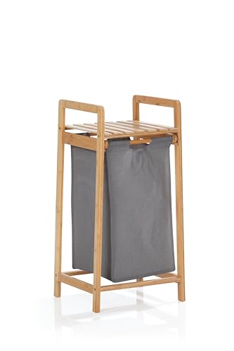 Lumaland Wäschekorb Bambus mit ausziehbarem Wäschesack | Pflegeleichtes Material, unempfindlich gegen Nässe und leicht abwischbar | 73H x 33B x 33L cm von Lumaland