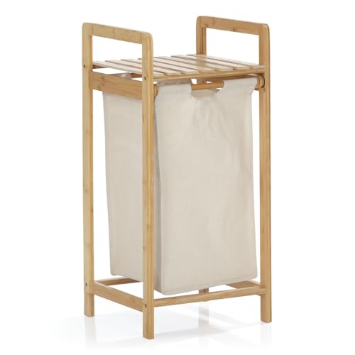 Lumaland Wäschekorb Bambus mit ausziehbarem Wäschesack | Pflegeleichtes Material, unempfindlich gegen Nässe und leicht abwischbar | 73H x 33B x 33L cm von Lumaland