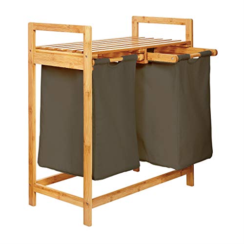 Lumaland Wäschekorb aus Bambus mit 2 ausziehbaren Wäschesäcken | Größe ca. 73 cm Höhe x 64 cm Breite x 33 cm Tiefe, Farbe: Oliv von Lumaland