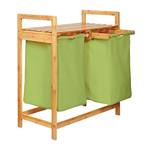 Lumaland Wäschekorb aus Bambus mit 2 ausziehbaren Wäschesäcken | Größe ca. 73 cm Höhe x 64 cm Breite x 33 cm Tiefe, Farbe: Grün von Lumaland