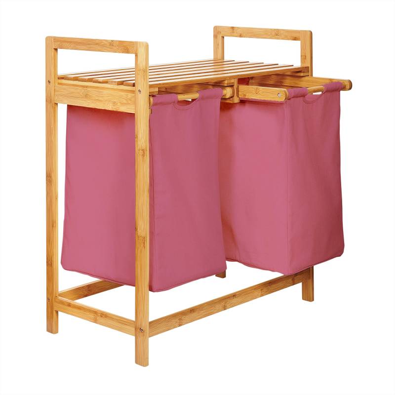 Bambus Wäschekorb mit 2 ausziehbaren Wäschesacken - 73 x 64 x 33 cm - Rosa von LUMALAND