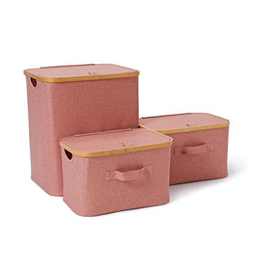 Lumaland Bambus-Rahmen Aufbewahrungsbox 3er Set rechteckig hoch | Boxen in den Maßen 40,5 x 33 x 45 cm und 2x 38 x 26 x 23 cm [Rosa] von Lumaland