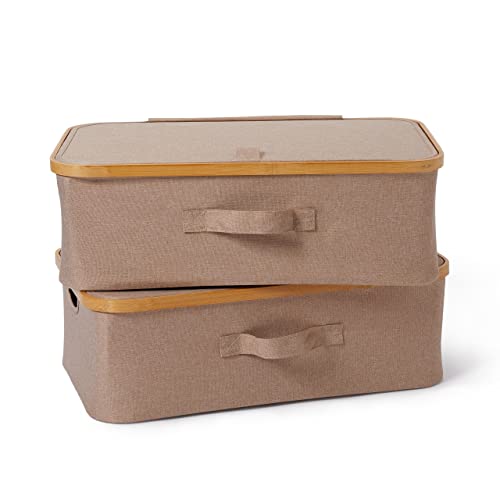 Lumaland faltbares Unterbett Aufbewahrungsbox Organizer mit Bambus-Rahmen im 2er Set Maße 54 x 33 x 18 cm, Taupe von Lumaland