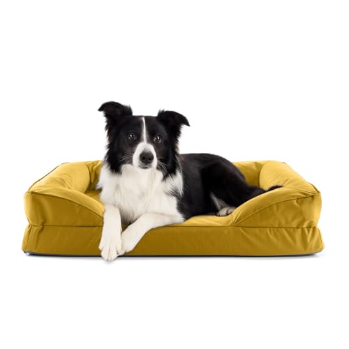 Lumaland orthopädisches Hundebett Outdoor & Indoor | ergonomisches Hundesofa 90x65 cm - ideal für mittelgroße Hunde | Boden rutschfest | Füllung und Bezug waschbar | Hundekörbchen wasserfest von Lumaland