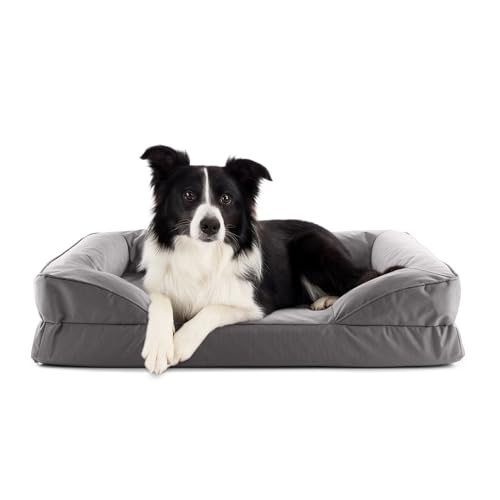Lumaland orthopädisches Hundebett Outdoor & Indoor | ergonomisches Hundesofa 90x65 cm - ideal für mittelgroße Hunde | Boden rutschfest | Füllung und Bezug waschbar | Hundekörbchen wasserfest von Lumaland