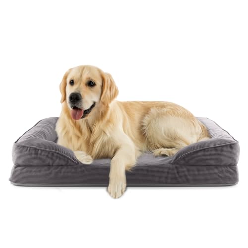 Lumaland orthopädisches Hundebett aus Cord | ergonomisches Hundesofa 110x75 cm - für große Hunde | Boden rutschfest | Füllung und Bezug waschbar | Hundekörbchen mit Memory Schaumstoff von Lumaland