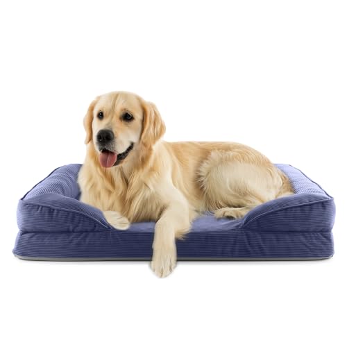Lumaland orthopädisches Hundebett aus Cord | ergonomisches Hundesofa 110x75 cm - für große Hunde | Boden rutschfest | Füllung und Bezug waschbar | Hundekörbchen mit Memory Schaumstoff von Lumaland