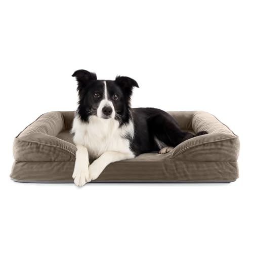 Lumaland orthopädisches Hundebett aus Cord | ergonomisches Hundesofa 90x65 cm - für mittelgroße Hunde | Boden rutschfest | Füllung und Bezug waschbar | Hundekörbchen mit Memory Schaumstoff von Lumaland