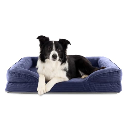 Lumaland orthopädisches Hundebett aus Cord | ergonomisches Hundesofa 90x65 cm - für mittelgroße Hunde | Boden rutschfest | Füllung und Bezug waschbar | Hundekörbchen mit Memory Schaumstoff von Lumaland