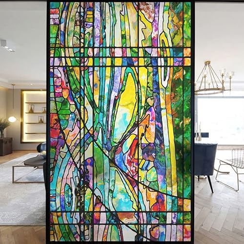 Europäische Kirche Fensterfolie Privatsphäre Buntglas Fensteraufkleber statische Haftung dekorative mattierte Fensterfolien UV-blockierende gedeckte Farben Fensterabdeckungen (G,69 x 120 cm x H) von Lumanduo