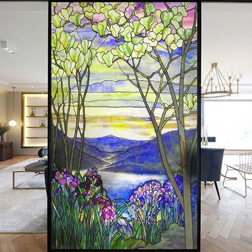 Europäische Kirche Fensterfolie Privatsphäre Buntglas Fensteraufkleber statische Haftung dekorative mattierte Fensterfolien UV-blockierende gedeckte Farben Fensterabdeckungen (H x B x H): 80 x 200 cm von Lumanduo