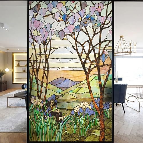 Europäische Kirche Fensterfolie Privatsphäre Buntglas Fensteraufkleber statische Haftung dekorative mattierte Fensterfolien UV-blockierende gedeckte Farben Fensterabdeckungen (I,90 x 200 cm B x H) von Lumanduo
