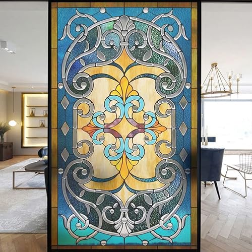 Europäische Kirche Fensterfolie Privatsphäre Buntglas Fensteraufkleber statische Haftung dekorative mattierte Fensterfolien UV-blockierende gedeckte Farben Fensterabdeckungen (L x B x H) 80 x 120 cm von Lumanduo