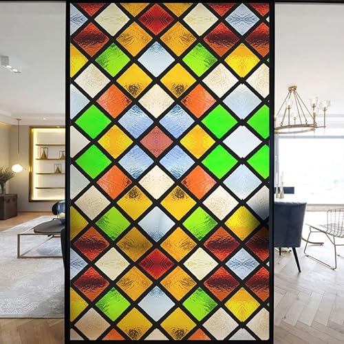 Europäische Kirche Fensterfolie Privatsphäre Buntglas Fensteraufkleber statische Haftung dekorative mattierte Fensterfolien UV-blockierende gedeckte Farben Fensterabdeckungen (Q, 69 x 100 cm B x H) von Lumanduo