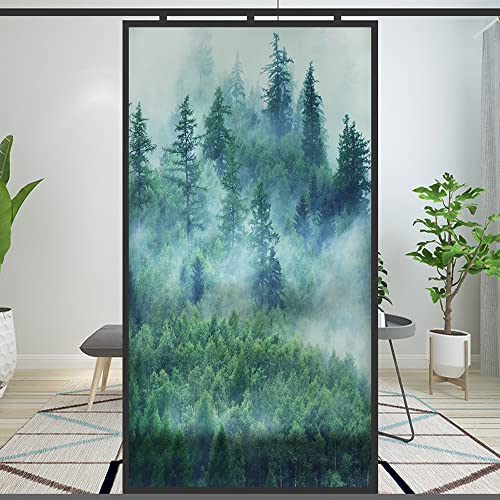 Fensterfolie, Privatsphäre, natürlicher nebliger Wald, dekorative Fensterabdeckungen, Buntglasfolie, abnehmbar für Badezimmer, Duschtür, mattiert, 40 x 140 cm von Lumanduo