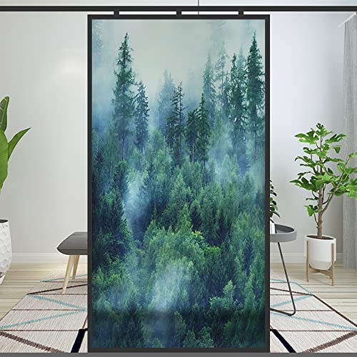 Fensterfolie, Privatsphäre, natürlicher nebliger Wald, dekorative Fensterabdeckungen, Buntglasfolie, abnehmbar für Badezimmer, Duschtür, mattiert, 60 x 200 cm von Lumanduo