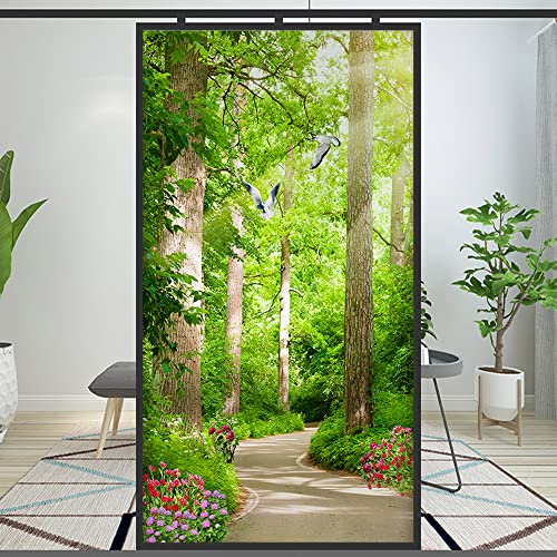 Fensterfolie Privatsphäre Dekorative Wald Bach Landschaft Ölgemälde Statisch Haftung Fensteraufkleber Kein Kleber Mattierte Fensterabdeckungen Fensterfarbe (C, 69 x 120 cm (27 x 47,2)) von Lumanduo