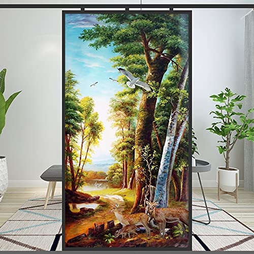 Fensterfolie Privatsphäre Dekorative Walddache Landschaft Ölgemälde Statische Haftung Fensteraufkleber Kein Kleber Mattierte Fensterabdeckungen Fenster Tönung (T, 90 x 200 cm) von Lumanduo