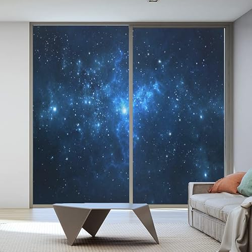 Lumanduo Mysterious Sternenhimmel-Fenster-Sichtschutzfolie, dekorativer Fensteraufkleber, kein Klebstoff, statische Fensteraufkleber, mattiert, 60 x 180 cm von Lumanduo