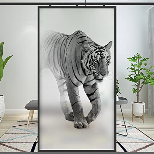 Sichtschutz-Fensterfolie, statische Haftung, kein Klebstoff, dekorative Löwen-Fensterbehandlungen, Fensterabdeckungen, Glasfensteraufkleber für Zuhause (60x90cm WxH,Tiger) von Lumanduo