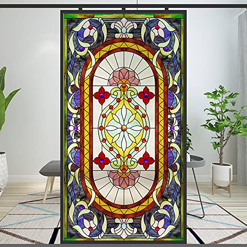 Sichtschutz-Fensterfolie im europäischen Kirchenstil, Buntglas, statische Haftung, dekorativ, mattiert, Fensteraufkleber (Muster 14,27 x 47,2 (69 x 120 cm)) von Lumanduo