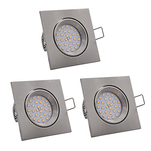 Lumare LED Einbaustrahler 4W | 400lm | Extra flach, 27mm Einbautiefe | Ø68mm Bohrlochdurchmesser | Spot Wohnzimmer, Badezimmer | Einbauleuchte Silber Eckig | 230V | IP44 Warmweiß 2700K | 3er Set von Lumare