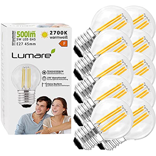 Lumare LED Energiesparlampe E27 G45 | 10er Set | LED Birne 5 Watt 500lm | Leuchtmittel Glühbirne Warmweiss 2700K von Lumare