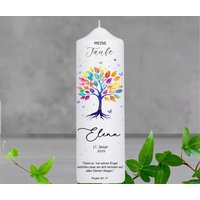 Taufkerze Lebensbaum Bunt Aquarell Personalisiert 25x8cm|Name, Datum, Taufspruch|Kerze Taufe Mädchen&jungen |Symbol Liebe-Leben |Taufgeschenk von LumaroDesignShop