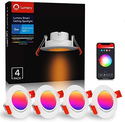 Lumary Einbaustrahler LED Spot Dimmbar - Smart RGBWW Schwenkbar Ultra Flach 5W LED Einbauleuchten RGB Warmweiße Kaltweiß Einbauspot, 350lm Decken Einbauleuchte Kompatibel mit Alexa/Google Home (4PCS) von Lumary