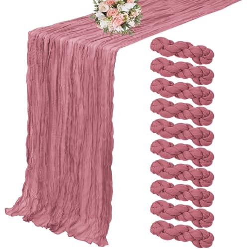 10er-Pack Käsetuch-Tischläufer, staubiger Rosen-Tischläufer, 90 x 300 cm, rustikale Gaze-Tischläufer für Hochzeit, Tischdekoration, Hochzeitsbogen, Party-Dekoration von Lumaycens